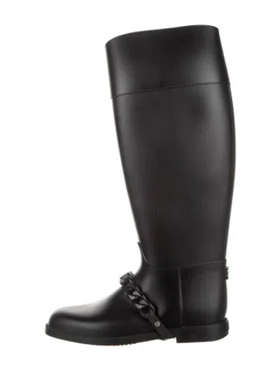 Pre-owned Givenchy Rubber Chain-link Accents Riding Boots In Black