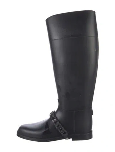 Pre-owned Givenchy Rubber Chain-link Accents Riding Boots In Black