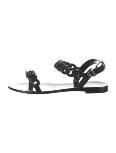 Pre-owned Givenchy Rubber Chain-link Accents T-strap Sandals In Black