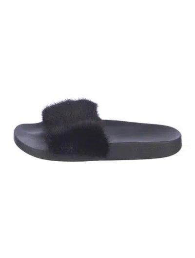 Pre-owned Givenchy Rubber Faux Fur Trim Slides In Blue