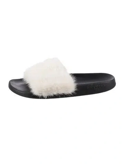 Pre-owned Givenchy Rubber Faux Fur Trim Slides In Neutrals