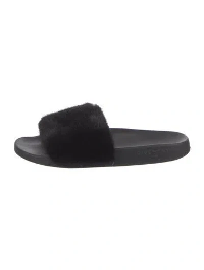 Pre-owned Givenchy Rubber Fur Trim Slides In Black