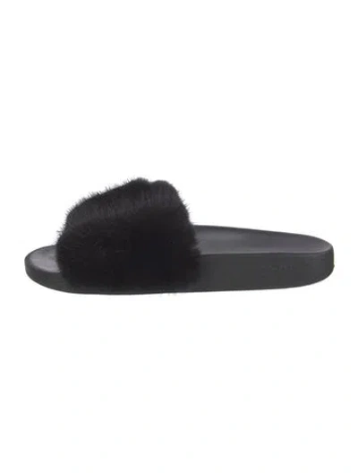 Pre-owned Givenchy Rubber Fur Trim Slides In Black