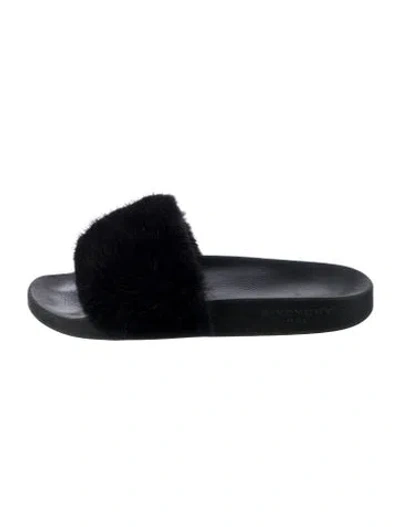 Pre-owned Givenchy Rubber Fur Trim Slides In Black