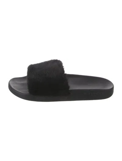 Pre-owned Givenchy Rubber Fur Trim Slides In Black