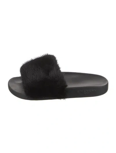 Pre-owned Givenchy Rubber Fur Trim Slides In Gray