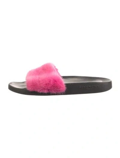Pre-owned Givenchy Rubber Fur Trim Slides In Pink