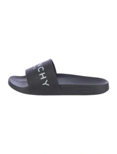 Pre-owned Givenchy Rubber Graphic Print Slides In Black