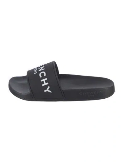 Pre-owned Givenchy Rubber Graphic Print Slides In Black
