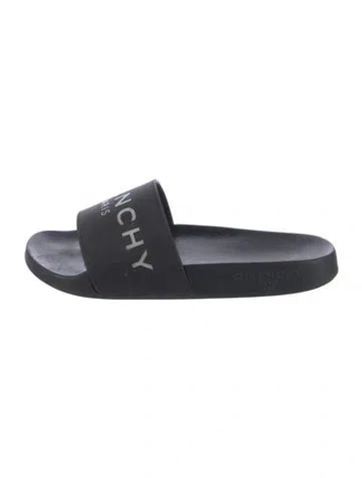 Pre-owned Givenchy Rubber Graphic Print Slides In Black