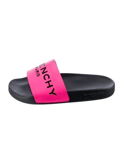 Pre-owned Givenchy Rubber Graphic Print Slides In Black