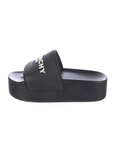 Pre-owned Givenchy Rubber Graphic Print Slides In Black