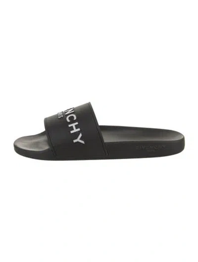Pre-owned Givenchy Rubber Graphic Print Slides In Black