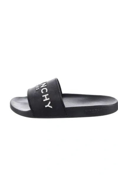 Pre-owned Givenchy Rubber Graphic Print Slides In Black