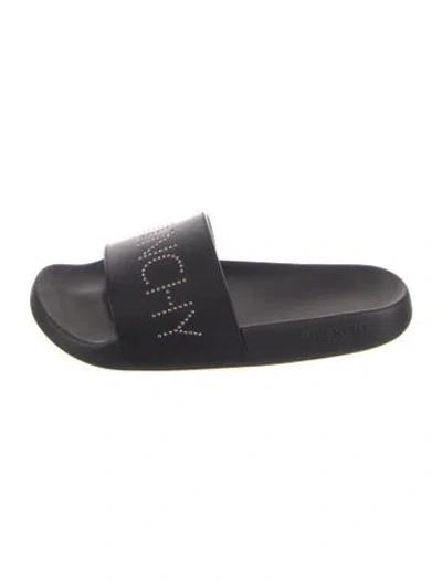 Pre-owned Givenchy Rubber Graphic Print Slides In Black