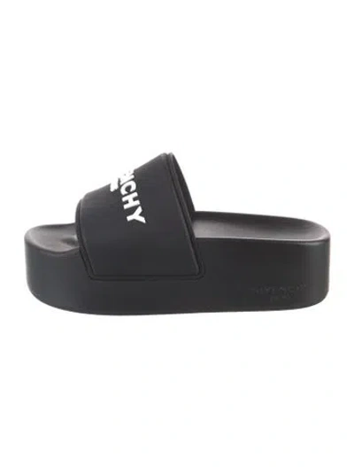 Pre-owned Givenchy Rubber Graphic Print Slides In Black