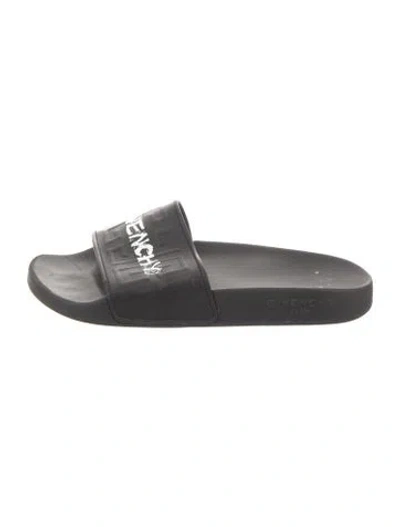 Pre-owned Givenchy Rubber Graphic Print Slides In Black