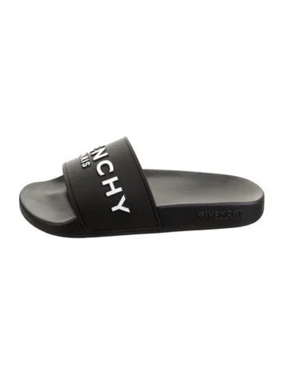 Pre-owned Givenchy Rubber Graphic Print Slides In Black