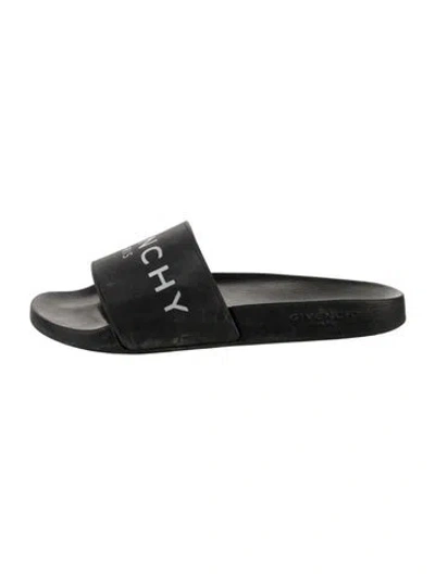 Pre-owned Givenchy Rubber Graphic Print Slides In Black