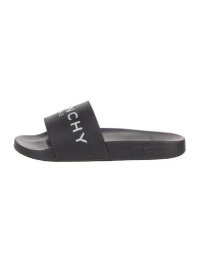 Pre-owned Givenchy Rubber Graphic Print Slides In Black