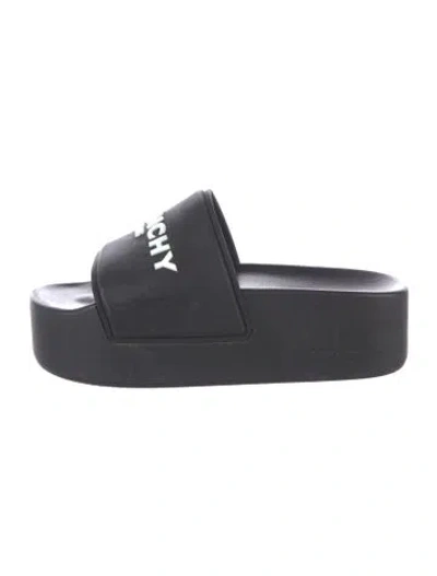 Pre-owned Givenchy Rubber Graphic Print Slides In Black