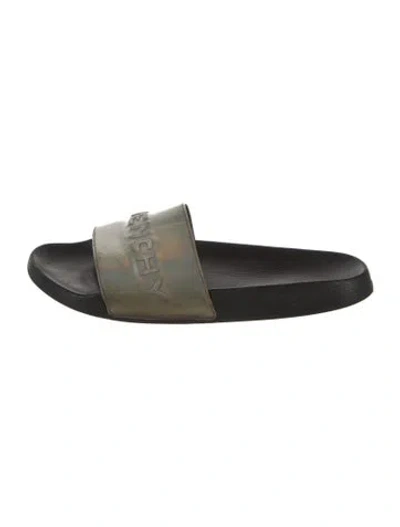 Pre-owned Givenchy Rubber Graphic Print Slides In Black