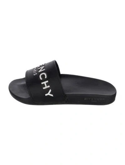 Pre-owned Givenchy Rubber Graphic Print Slides In Black