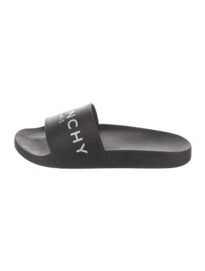 Pre-owned Givenchy Rubber Graphic Print Slides In Black