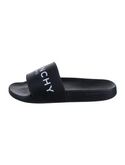 Pre-owned Givenchy Rubber Graphic Print Slides In Black