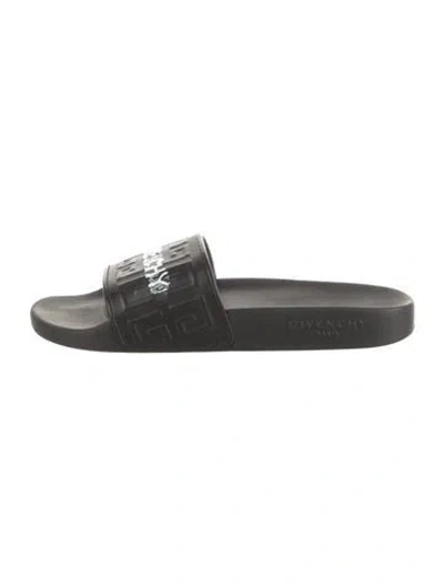 Pre-owned Givenchy Rubber Graphic Print Slides In Black