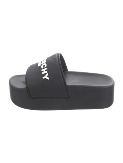Pre-owned Givenchy Rubber Graphic Print Slides In Black