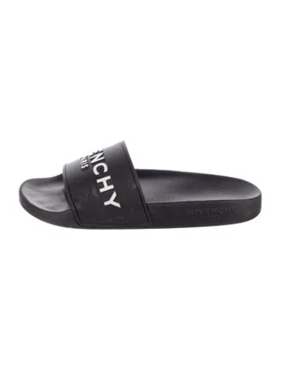 Pre-owned Givenchy Rubber Graphic Print Slides In Black