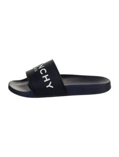 Pre-owned Givenchy Rubber Graphic Print Slides In Blue