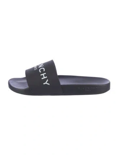 Pre-owned Givenchy Rubber Graphic Print Slides In Blue