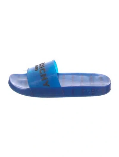 Pre-owned Givenchy Rubber Graphic Print Slides In Blue