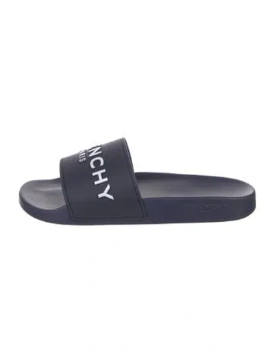 Pre-owned Givenchy Rubber Graphic Print Slides In Blue