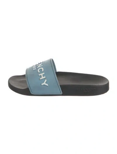 Pre-owned Givenchy Rubber Graphic Print Slides In Blue