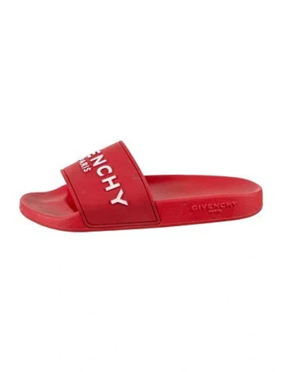 Pre-owned Givenchy Rubber Graphic Print Slides In Red/white