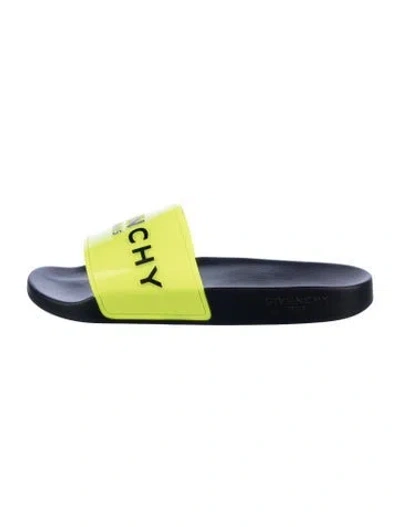 Pre-owned Givenchy Rubber Graphic Print Slides W/ Tags In Green