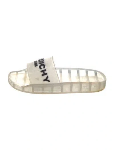Pre-owned Givenchy Rubber Graphic Print Slides In White