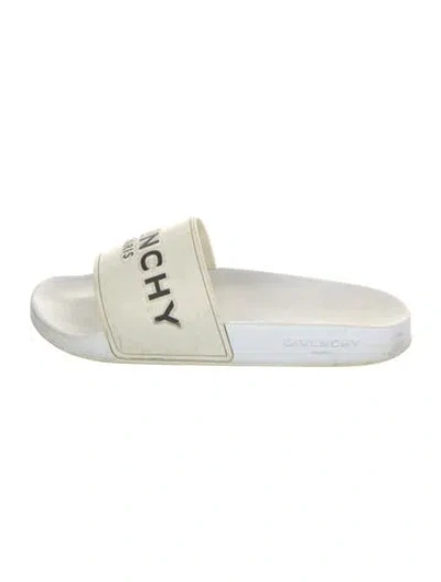 Pre-owned Givenchy Rubber Graphic Print Slides In White