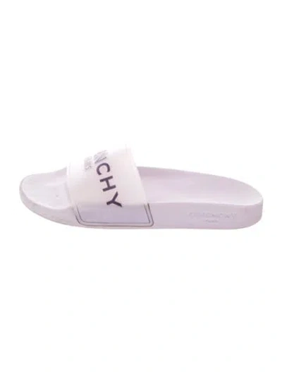 Pre-owned Givenchy Rubber Graphic Print Slides In White