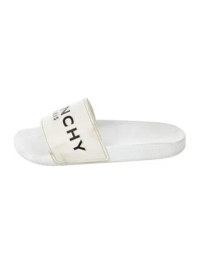 Pre-owned Givenchy Rubber Graphic Print Slides In White
