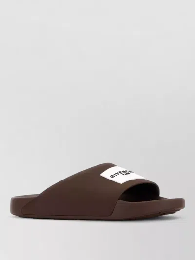 Givenchy Rubber Label Open Toe Slide Sandals In Brown