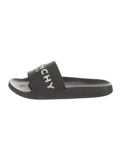 Pre-owned Givenchy Rubber Printed Slides In Black