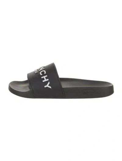 Pre-owned Givenchy Rubber Printed Slides In Black