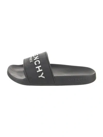 Pre-owned Givenchy Rubber Printed Slides In Black