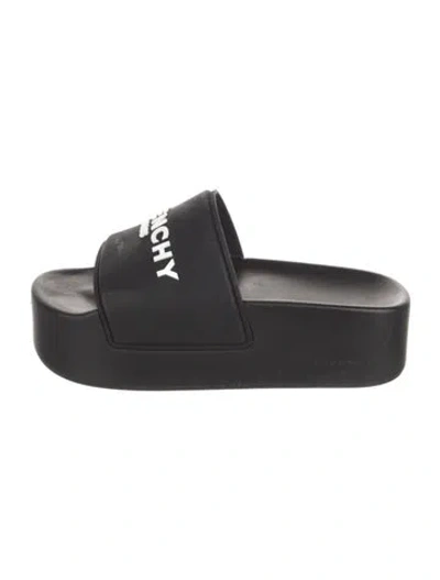 Pre-owned Givenchy Rubber Printed Slides In Black