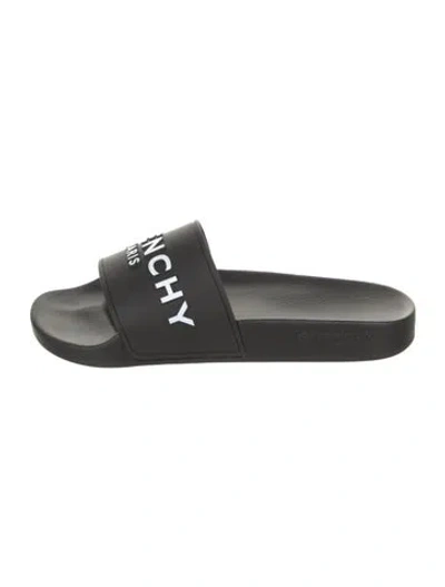 Pre-owned Givenchy Rubber Printed Slides In Black