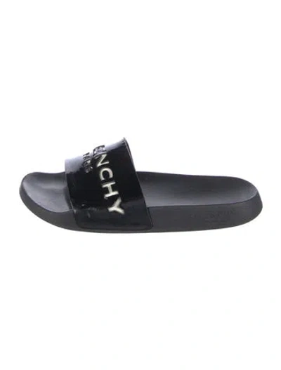 Pre-owned Givenchy Rubber Printed Slides In Black